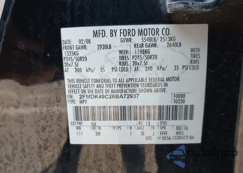 2008 Ford Edge Limited из США, поврежденный, VIN 2FMDK49C28BA72937